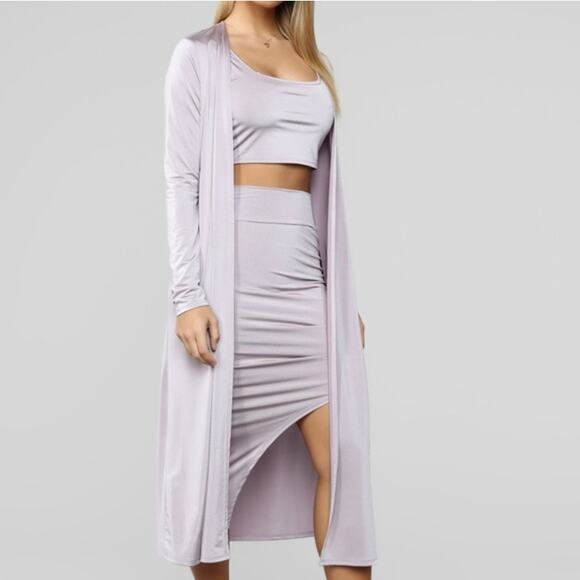 Fashion Nova 3 Piece Cardigan Skirt Set Coral Size Small Crop Top Bodycon - Picture 6 of 12